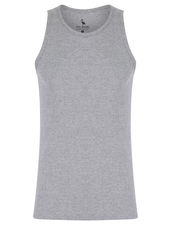 Jeremy Cotton Ribbed Plain Vest Top in Light Grey Marl - South Shore