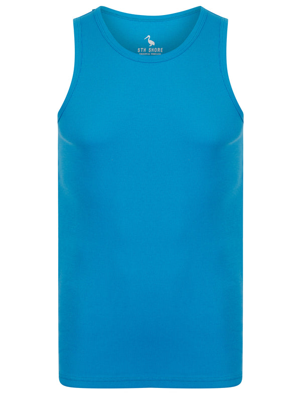 Calvin Cotton Ribbed Plain Vest Top in Blithe Blue - South Shore