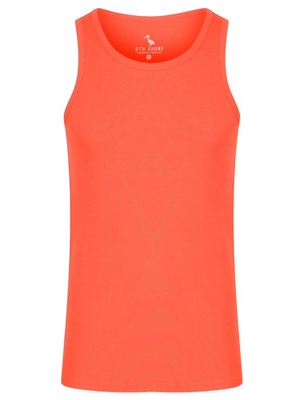 Calvin Cotton Ribbed Plain Vest Top in Hot Coral - South Shore