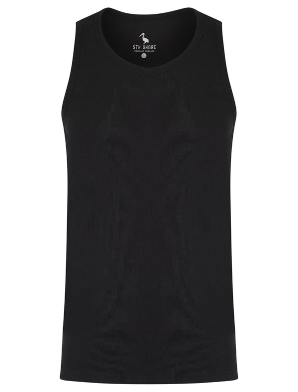 Calvin Cotton Ribbed Plain Vest Top in Jet Black - South Shore