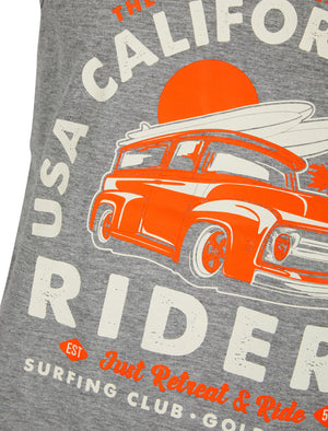Riders Motif Print Cotton Vest Top in Mid Grey Marl - South Shore