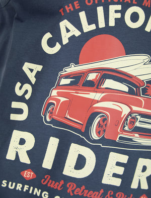 Riders Motif Print Cotton Vest Top in Vintage Indigo - South Shore