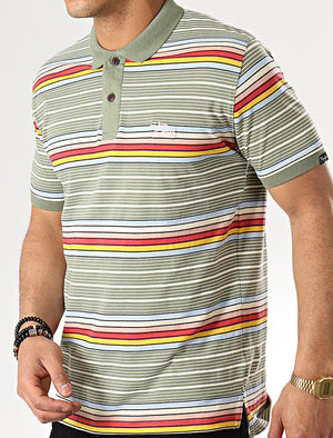 Bakersfield Striped Cotton Jersey Polo Shirt in Green Bay - Tokyo Laundry