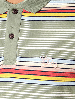 Bakersfield Striped Cotton Jersey Polo Shirt in Green Bay - Tokyo Laundry