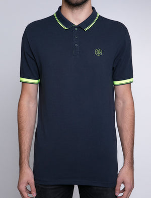 Kenji Cotton Pique Polo Shirt With Tipping in Dark Sapphire - Dissident