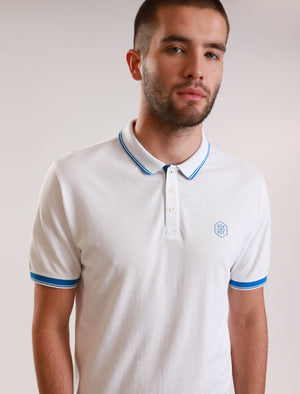 Kenji Cotton Pique Polo Shirt With Tipping in Optic White - Dissident
