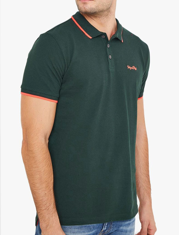 Noel 2 Cotton Pique Polo Shirt with Neon Tipping In Pine Grove - Tokyo Laundry