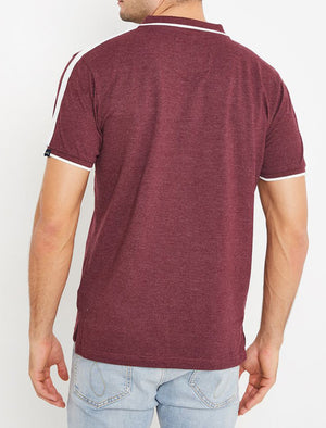 Café Racer Cotton Polo Shirt with Racer Stripes In Bordeaux Marl - Tokyo Laundry