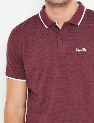 Café Racer Cotton Polo Shirt with Racer Stripes In Bordeaux Marl - Tokyo Laundry