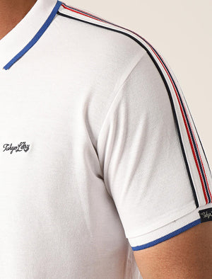Hitch Cotton Pique Polo Shirt with Stripe Tape Detail In Bright White - Tokyo Laundry