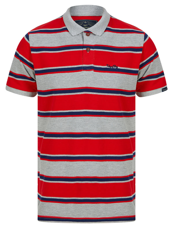 Valler Striped Cotton Pique Polo Shirt in Barados Cherry - Tokyo Laundry