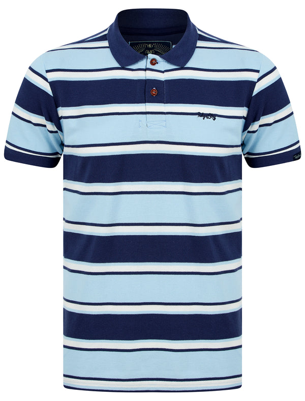 Valler Striped Cotton Pique Polo Shirt in Skyway - Tokyo Laundry