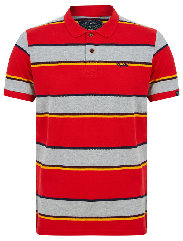 Nova Striped Cotton Pique Polo Shirt in Barados Cherry - Tokyo Laundry