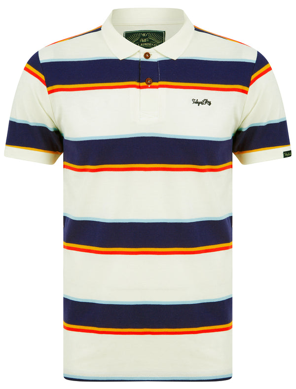 Nova Striped Cotton Pique Polo Shirt in Snow White - Tokyo Laundry