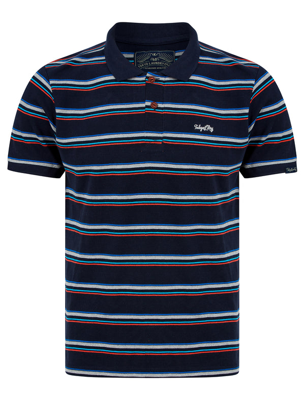 Gazza Striped Cotton Pique Polo Shirt in Sky Captain Navy - Tokyo Laundry