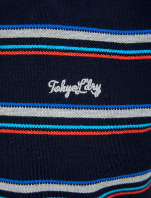 Gazza Striped Cotton Pique Polo Shirt in Sky Captain Navy - Tokyo Laundry