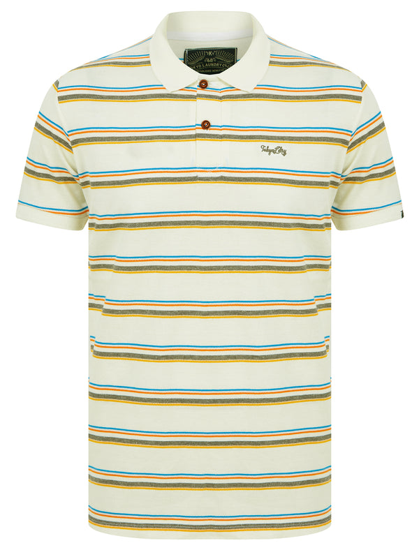 Gazza Striped Cotton Pique Polo Shirt in Snow White - Tokyo Laundry