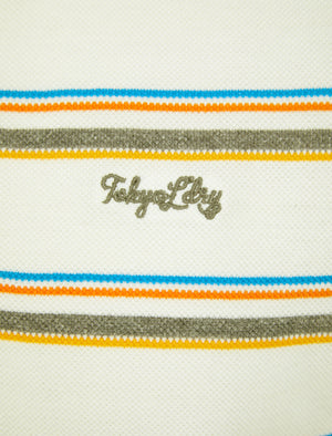 Gazza Striped Cotton Pique Polo Shirt in Snow White - Tokyo Laundry