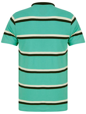Stockwell Striped Cotton Pique Polo Shirt in Dusty Jade Green - Kensington Eastside