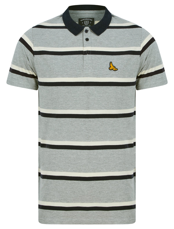 Stockwell Striped Cotton Pique Polo Shirt in Light Grey Marl - Kensington Eastside