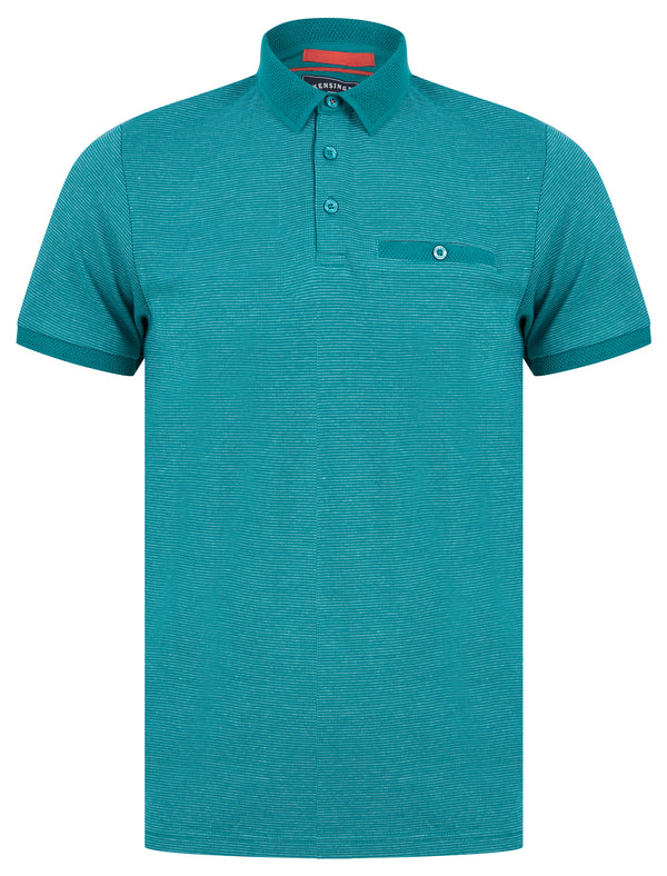 Bardell 2 Cotton Jacquard Polo Shirt with Chest Pocket in River Green - Kensington Eastside