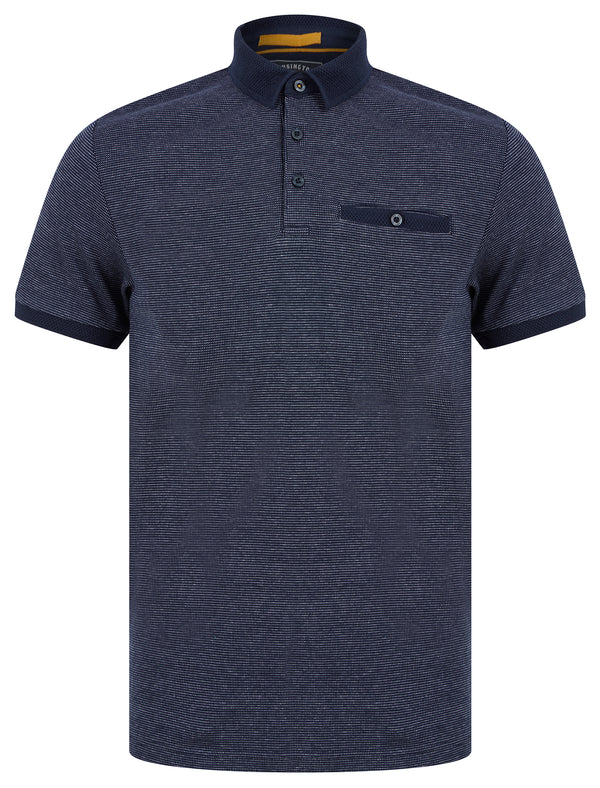 Bardell 2 Cotton Jacquard Polo Shirt with Chest Pocket in Sky Captain Navy - Kensington Eastside