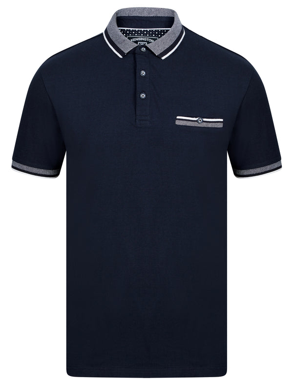 Tailworth Cotton Jersey Polo Shirt with Chest Pocket in Sky Captain Navy - Kensington Eastside