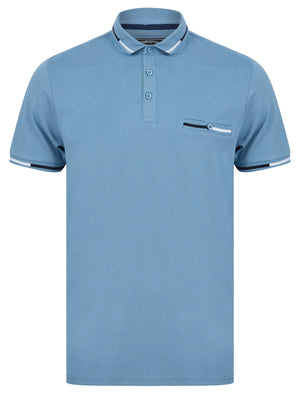 Valdez Cotton Jersey Polo Shirt with Chest Pocket in Blue Shadow - Kensington Eastside