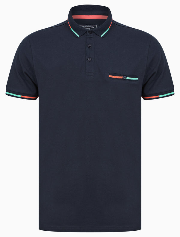 Tarlton Cotton Jersey Polo Shirt with Chest Pocket in Sky Captain Navy - Kensington Eastside