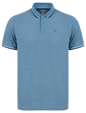 Reedus Jacquard Jersey Stripe Polo Shirt with Tipping in Blue Shadow - Kensington Eastside