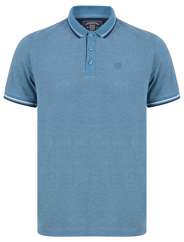 Reedus Jacquard Jersey Stripe Polo Shirt with Tipping in Blue Shadow - Kensington Eastside