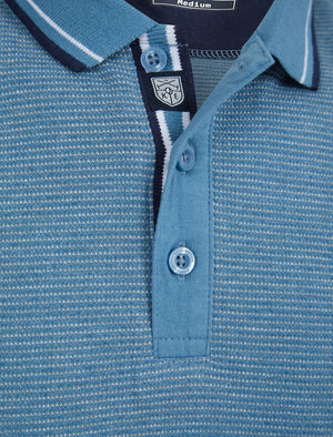 Reedus Jacquard Jersey Stripe Polo Shirt with Tipping in Blue Shadow - Kensington Eastside