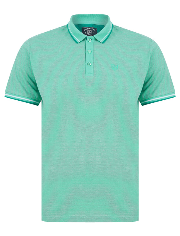 Reedus Jacquard Jersey Stripe Polo Shirt with Tipping in Dusty Jade Green - Kensington Eastside