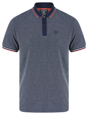 Reedus Jacquard Jersey Stripe Polo Shirt with Tipping in Sky Captain Navy - Kensington Eastside