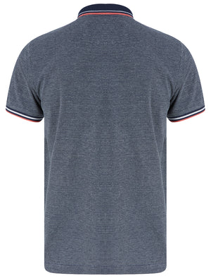 Reedus Jacquard Jersey Stripe Polo Shirt with Tipping in Sky Captain Navy - Kensington Eastside