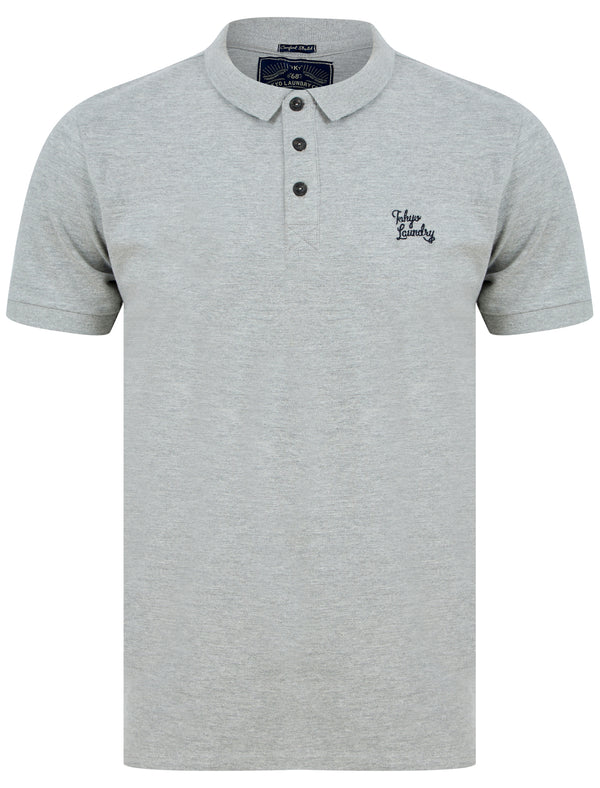 Marahau 3 Signature Cotton Pique Polo Shirt in Light Grey Marl - Tokyo Laundry