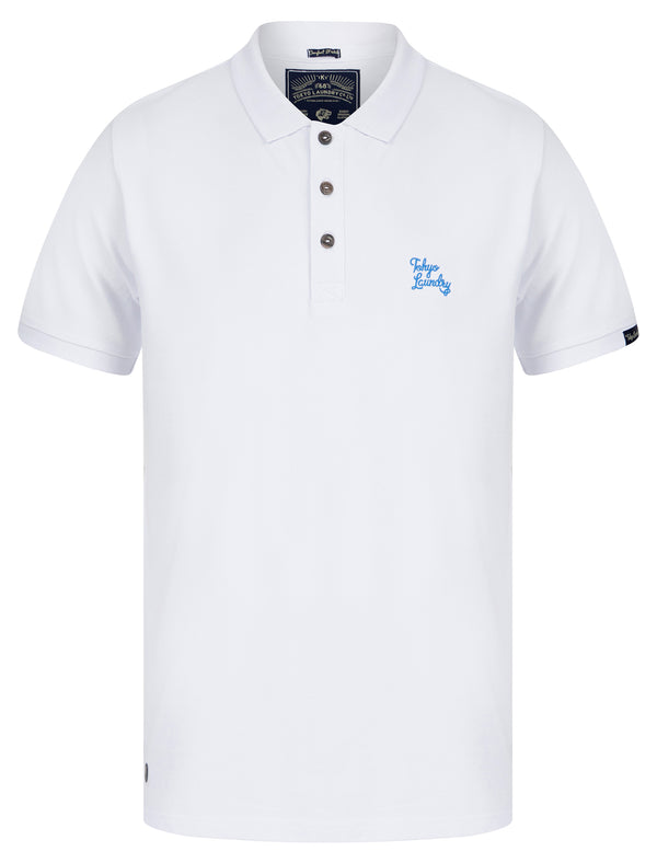 Mortimer Signature Cotton Pique Polo Shirt in Optic White - Tokyo Laundry