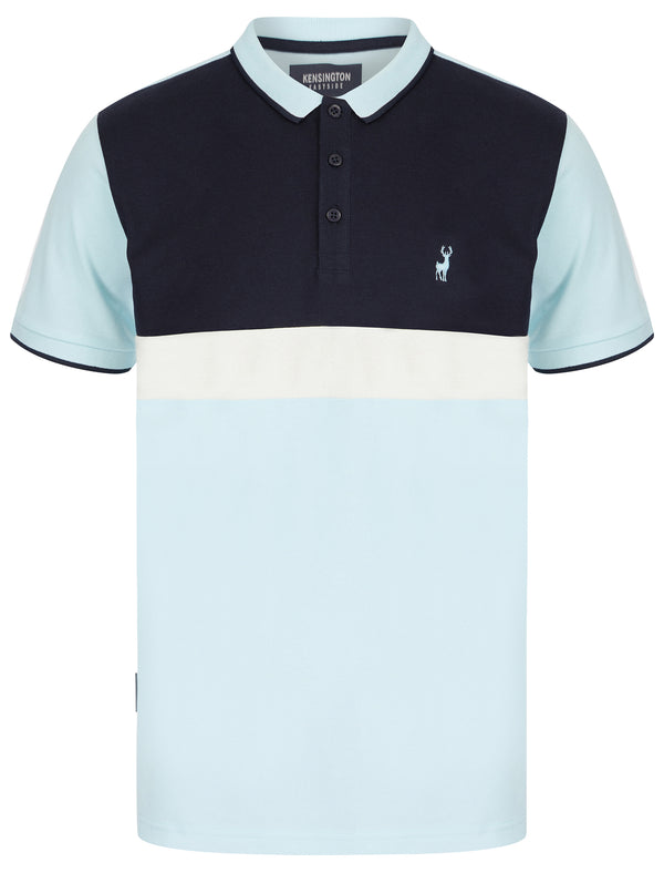 Barge Colour Block Cotton Pique Polo Shirt in Blue Glow - Kensington Eastside
