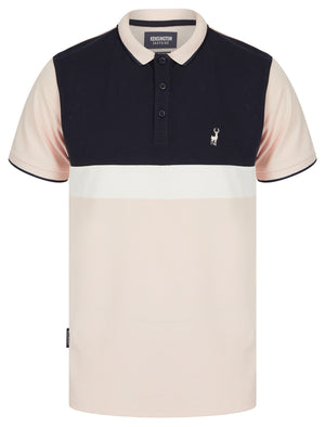 Sandford Colour Block Cotton Pique Polo Shirt in Peach Whip - Kensington Eastside