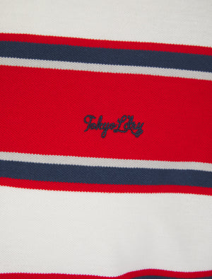 Francis Striped Cotton Pique Polo Shirt in Barados Cherry - Tokyo Laundry