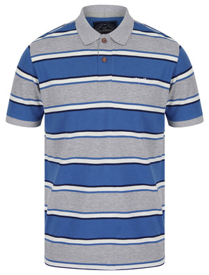 Francis Striped Cotton Pique Polo Shirt in Light Grey Marl - Tokyo Laundry