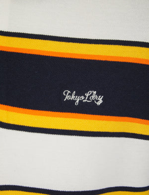 Rilo Striped Cotton Pique Polo Shirt in Snow White - Tokyo Laundry