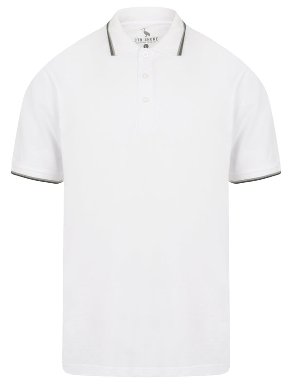 Kayan Basic Cotton Pique Polo Shirt With Tipping in Optic White - South Shore