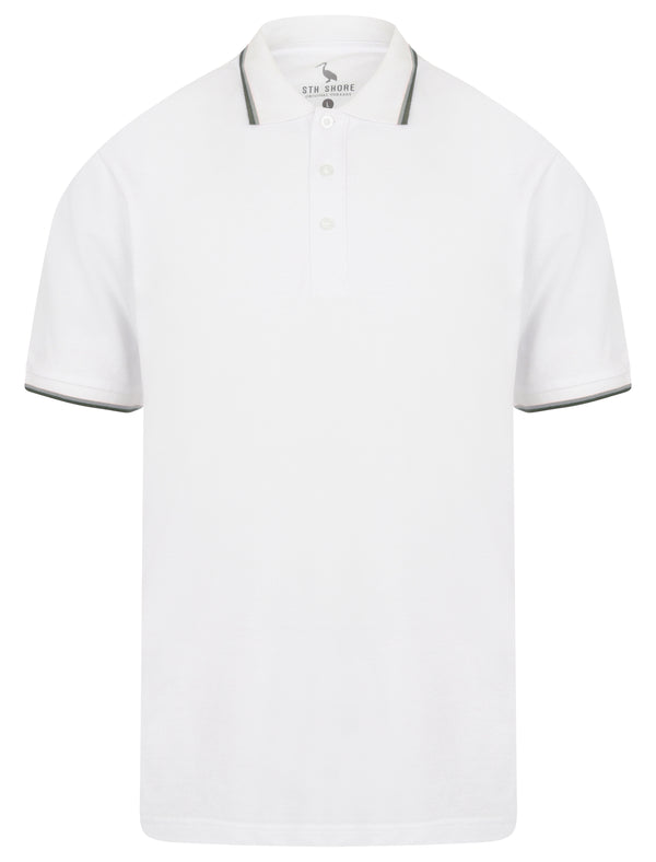 Osten Basic Cotton Pique Polo Shirt With Tipping in Optic White - South Shore