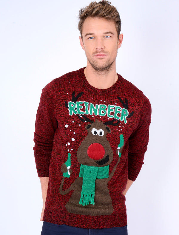 New Reinbeer Novelty Christmas Jumper in Christmas Red / Black Pre Twist - Season’s Greetings