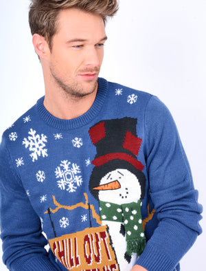 Chill Out Novelty Christmas Jumper in Sapphire - Season’s Greetings