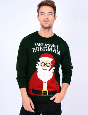Santa's Wingman Novelty Christmas Jumper in Holly Green / Black Pre Twist - Season’s Greetings