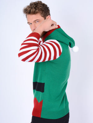 Elf Suit Novelty Christmas Jumper with Hood in Christmas Green - Season’s Greetings