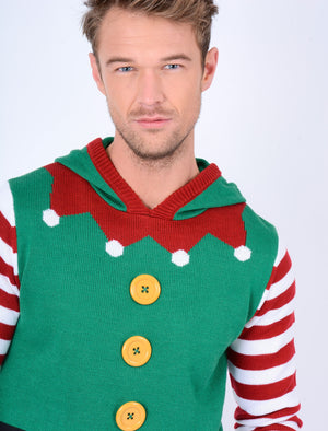 Elf Suit Novelty Christmas Jumper with Hood in Christmas Green - Season’s Greetings