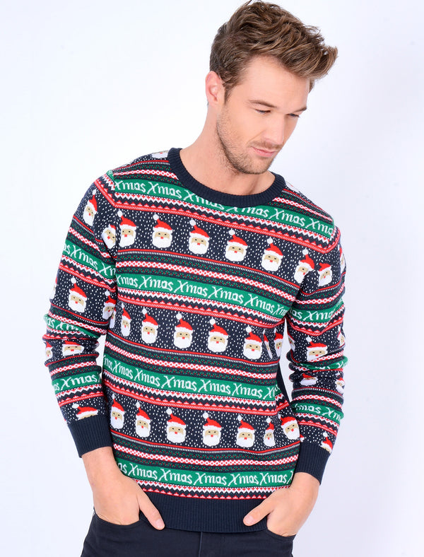 Xmas Novelty Christmas Jumper in Eclipse Blue - Season’s Greetings